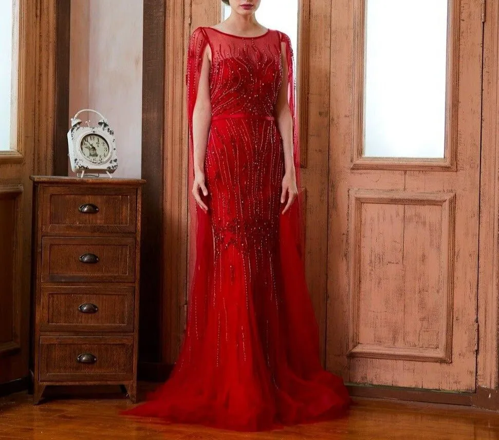 Raven Luxury Full Beading Illusion Mermaid Evening Dress