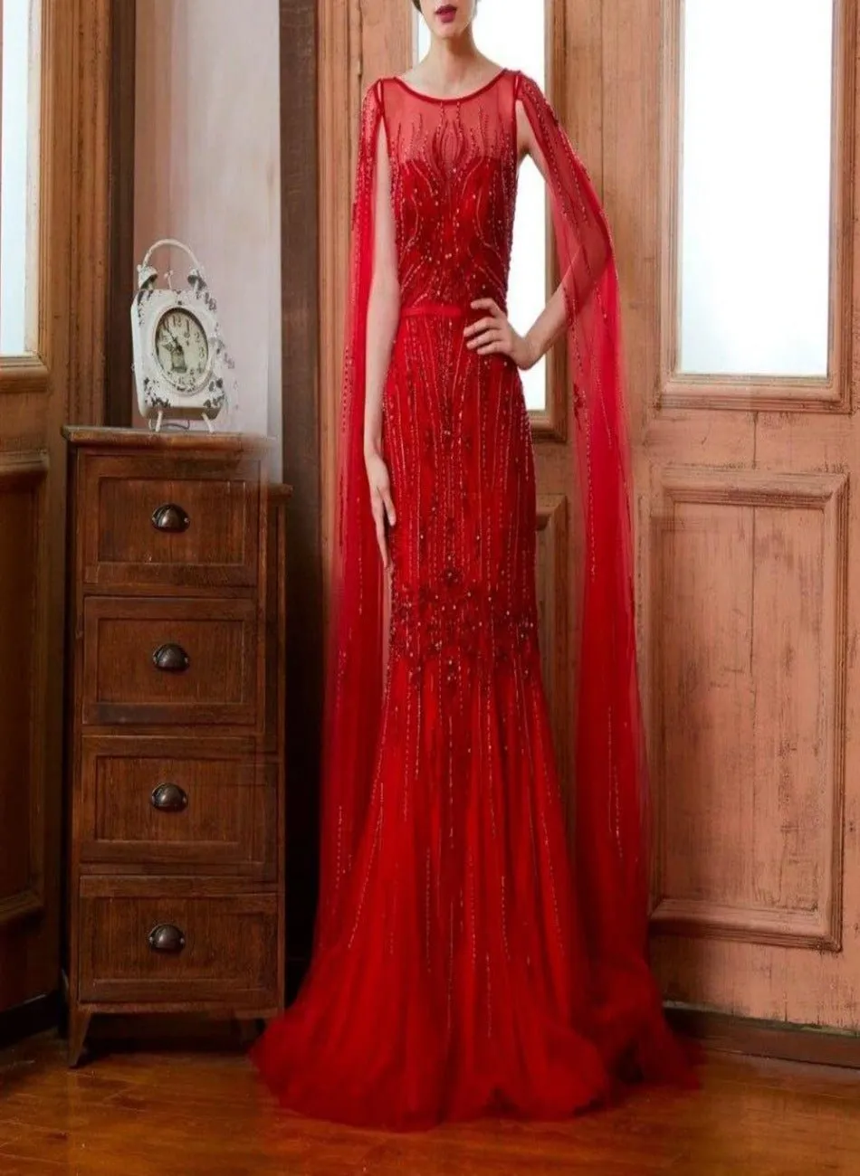 Raven Luxury Full Beading Illusion Mermaid Evening Dress