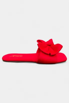 Elegant Flat Sandals with Stylish Red Bow Accent