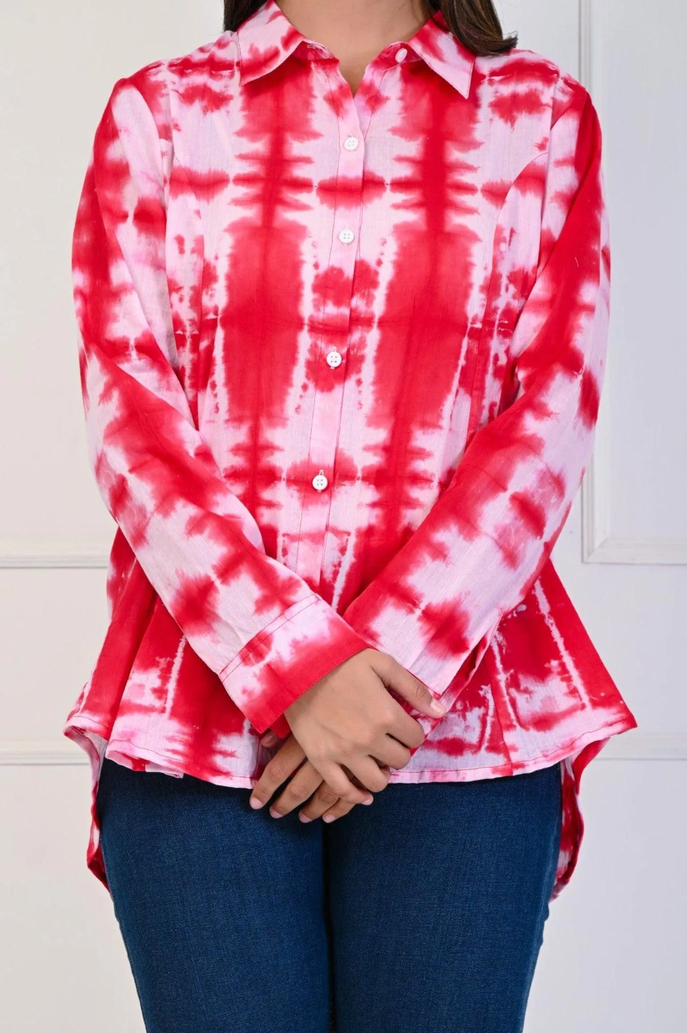 Red Tye and Dye Shirt in Indo-Western Style