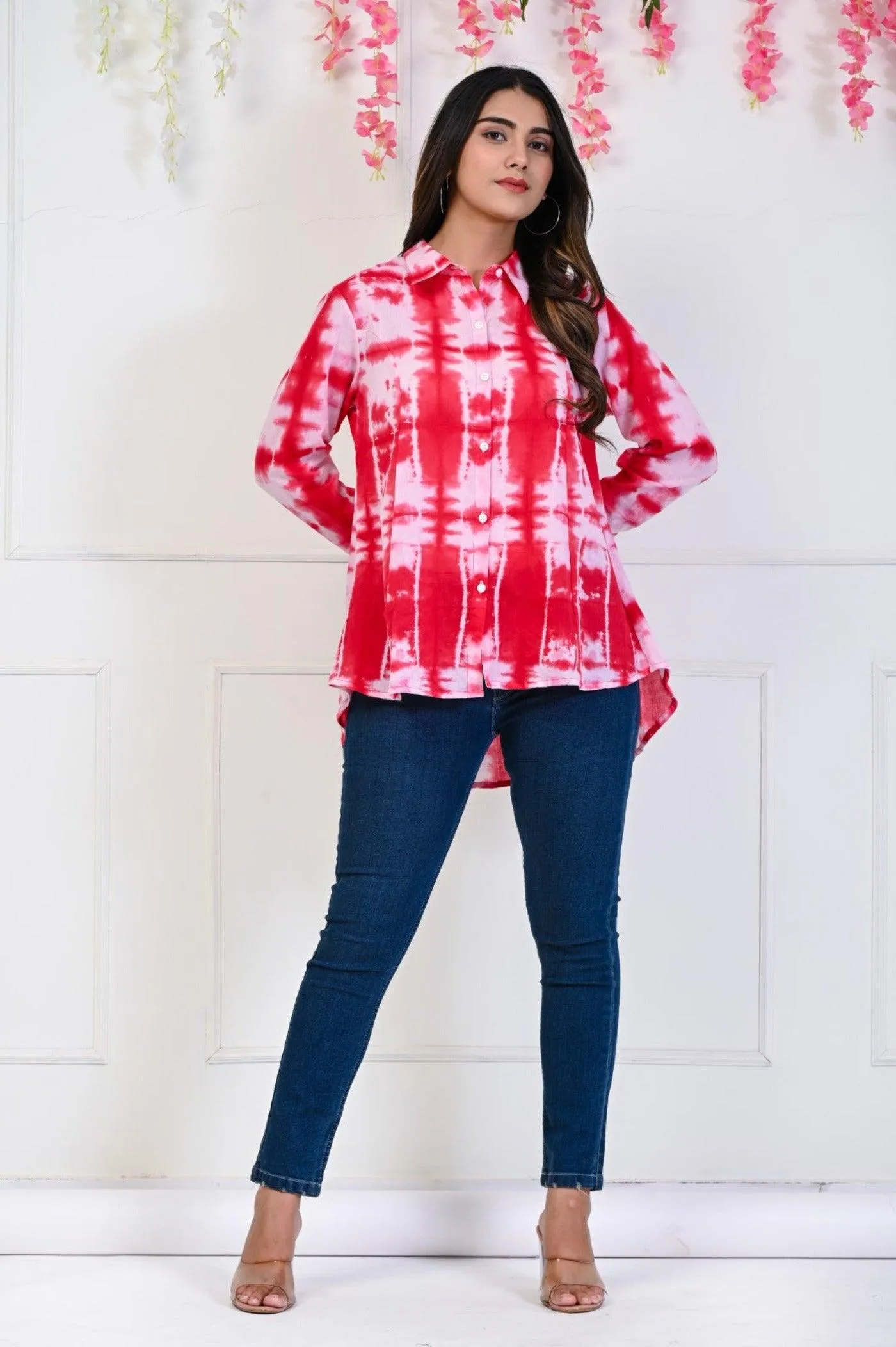 Red Tye and Dye Shirt in Indo-Western Style