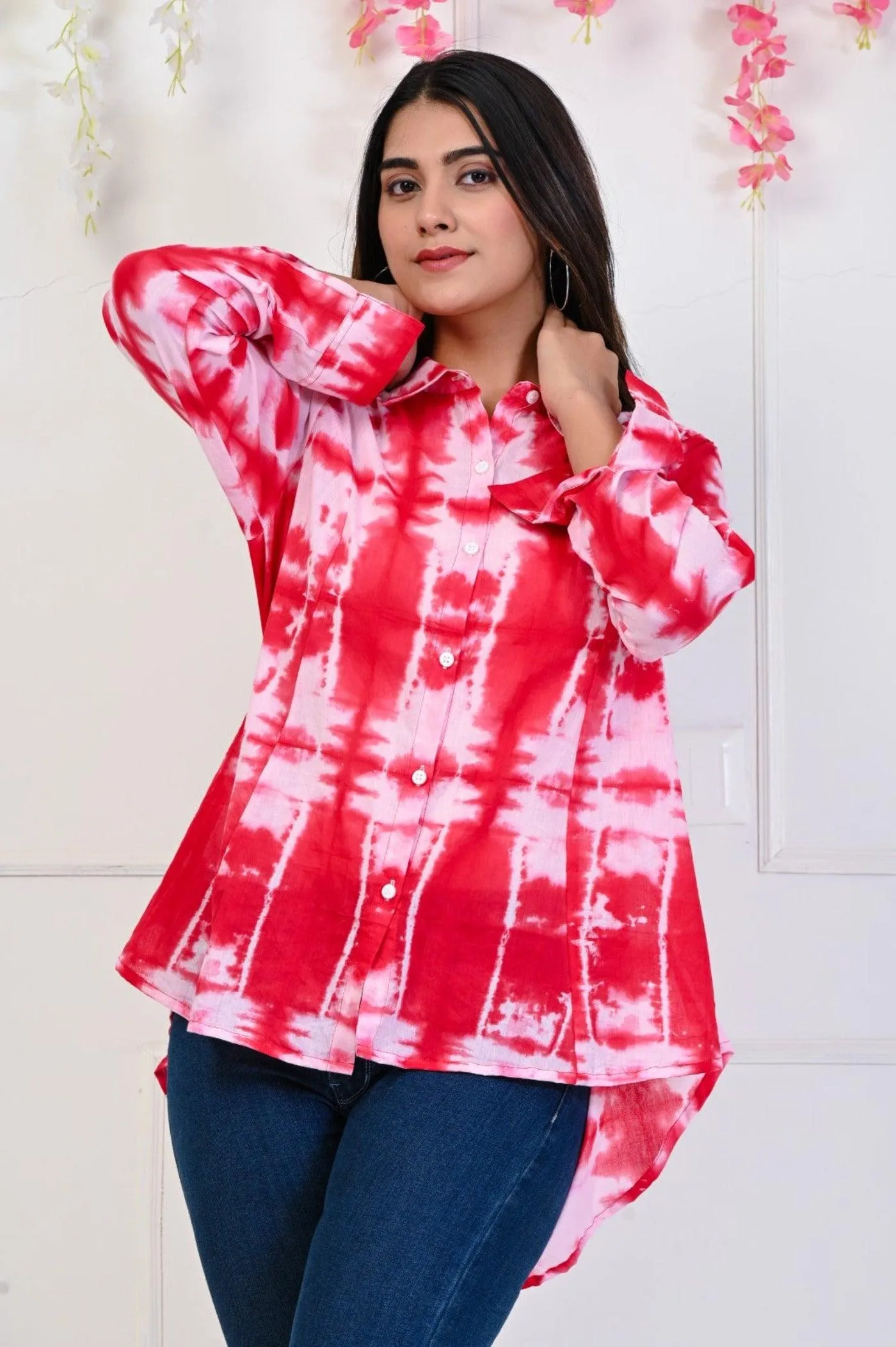 Red Tye and Dye Shirt in Indo-Western Style