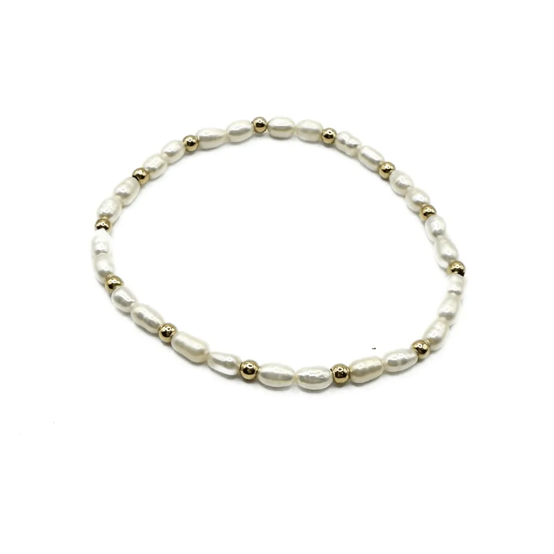 Rice Pearl Bracelet with 3mm 14k Gold-Filled Beads