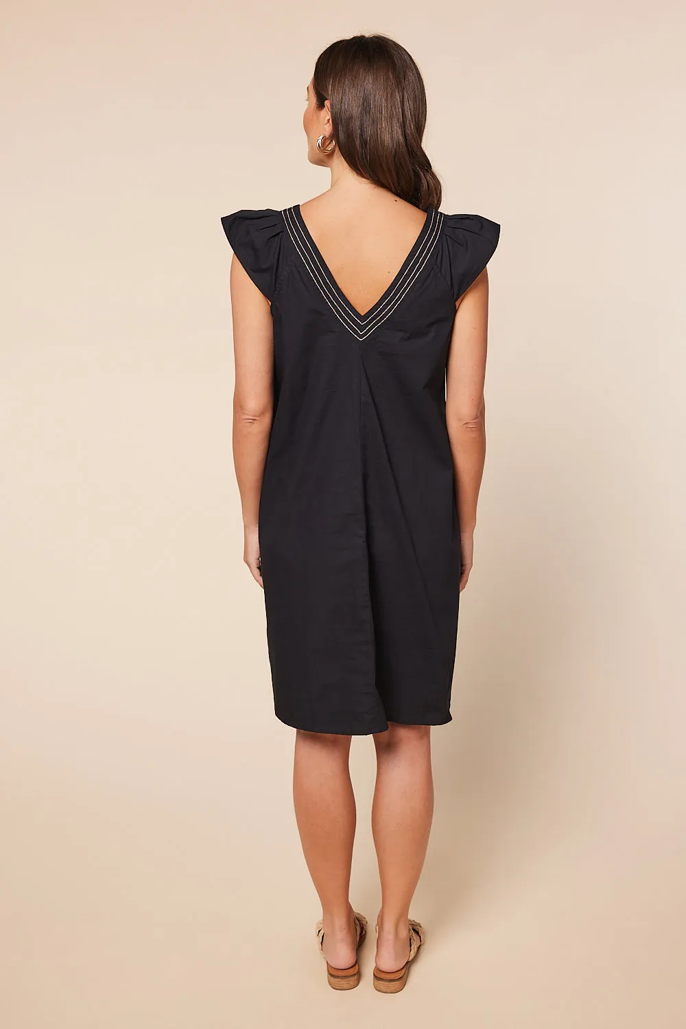 Rivka Frill Sleeve Short Dress in Black