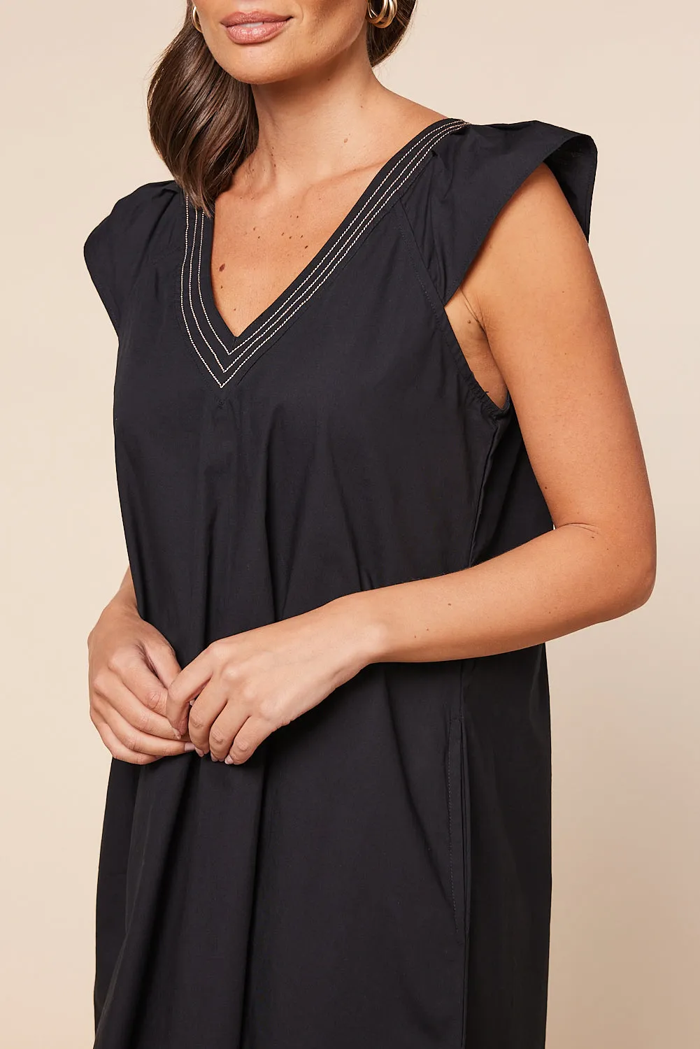 Rivka Frill Sleeve Short Dress in Black