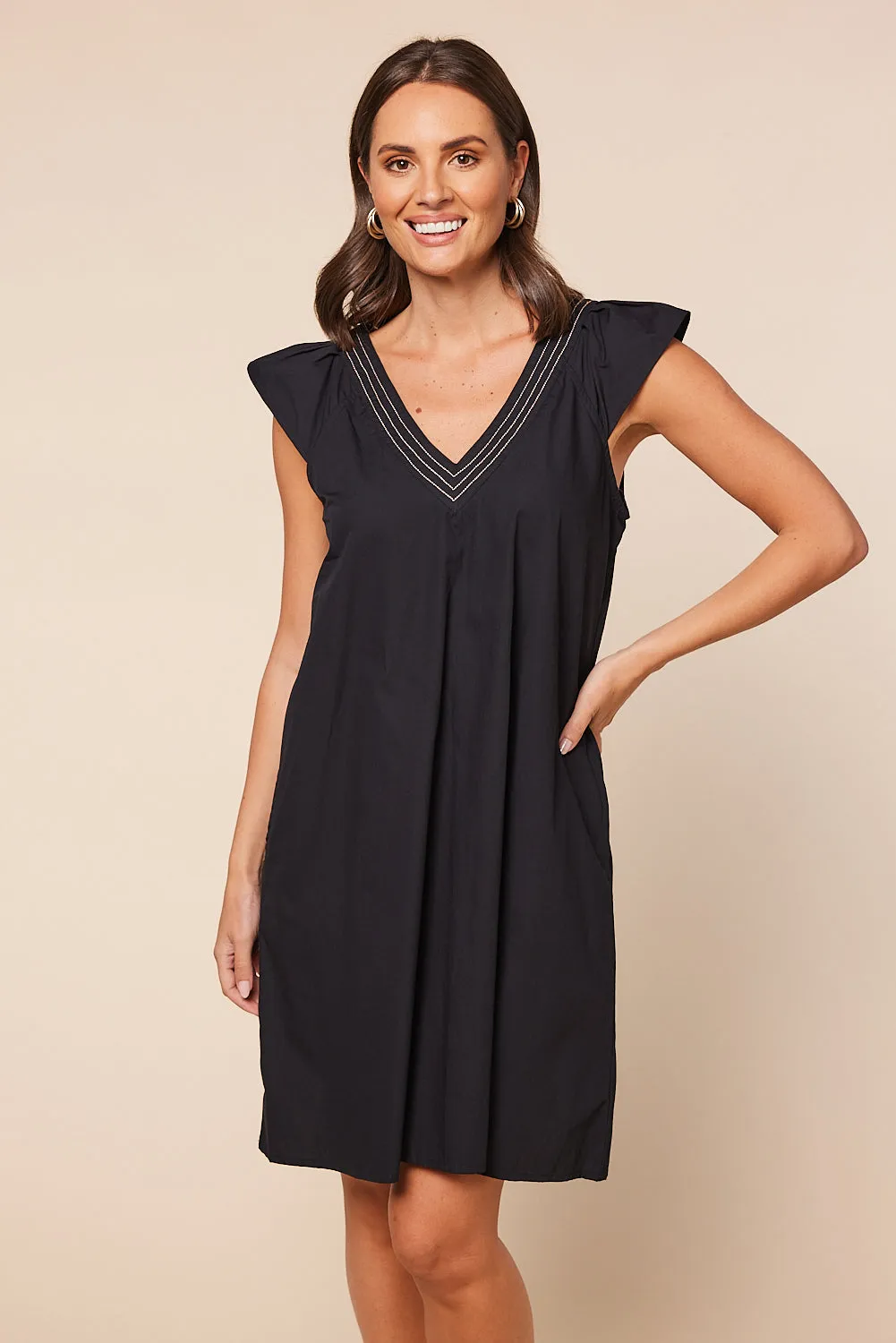 Rivka Frill Sleeve Short Dress in Black