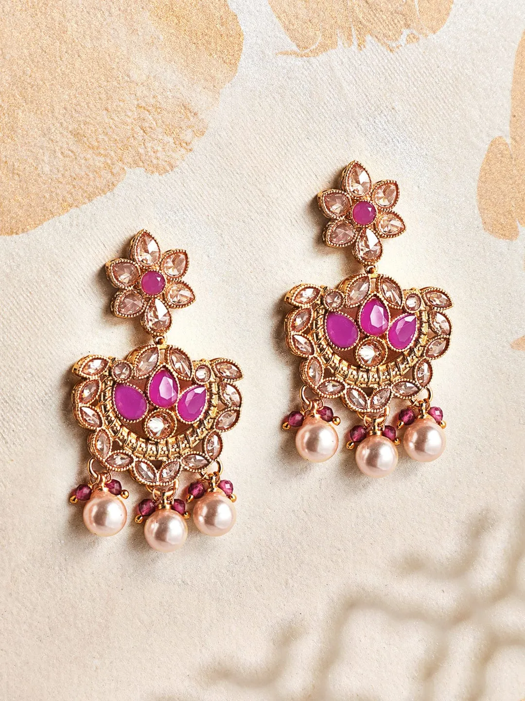 Rubans 22K Gold Plated Handcrafted Ruby Studded chandbali Earrings