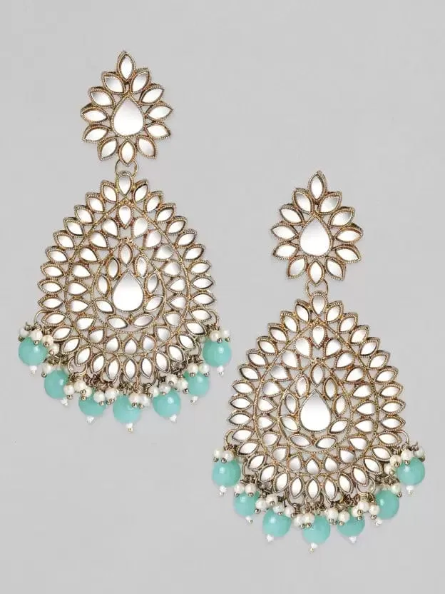 Rubans Domed Teardrop Mirror Earrings with Turquoise Beads