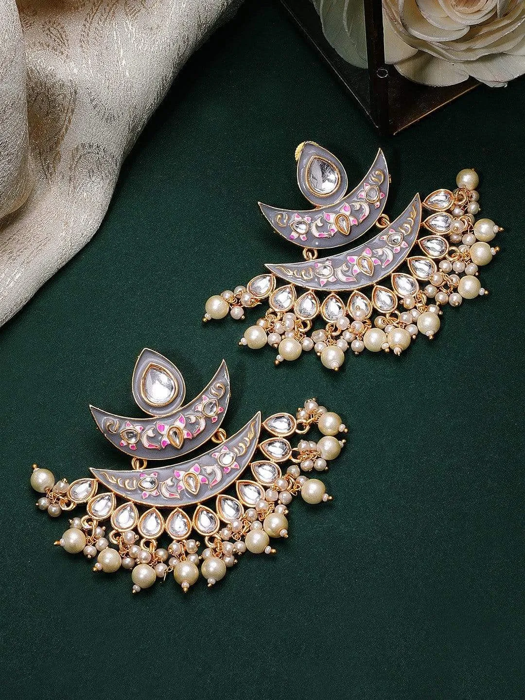 Rubans Gold Plated  Handcrafted Enamel Chandbali  Earrings