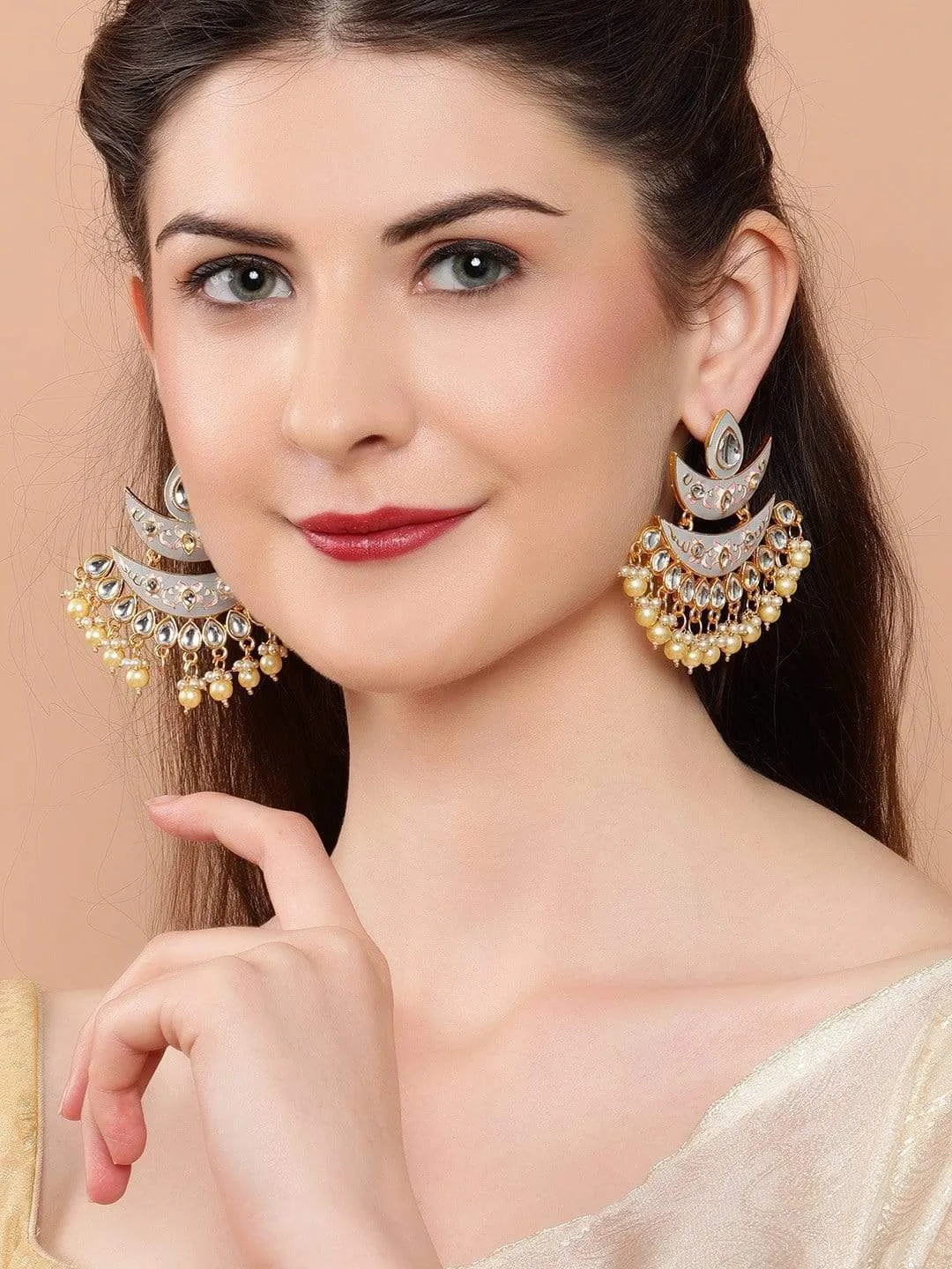 Rubans Gold Plated  Handcrafted Enamel Chandbali  Earrings