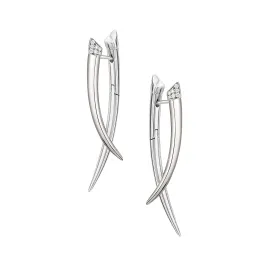 Sabre Crossover Earrings - Silver & Diamond Pavé