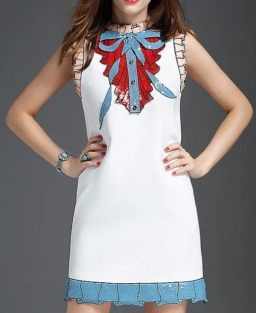 'Sequin Embroidered' Shift Dress-Black or White