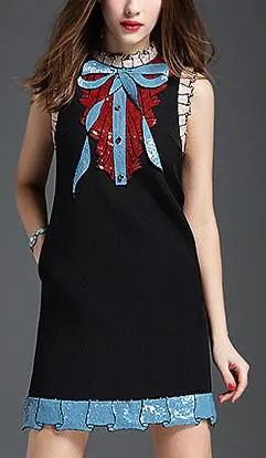 'Sequin Embroidered' Shift Dress-Black or White