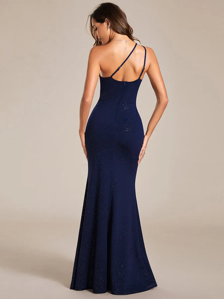 Shining One-Shoulder Spaghetti Strap Bodycon Evening Dresses