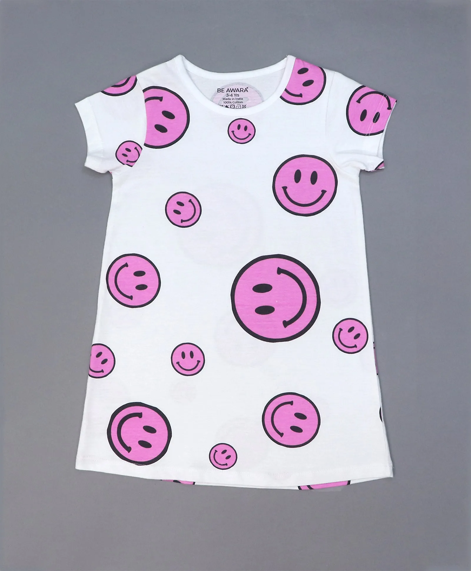 Smiley Print Girls T-Shirt Dress