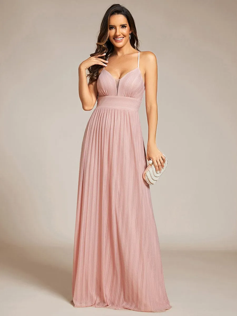 Sparkle Sleeveless Backless Formal Evening Dress with V-Neck