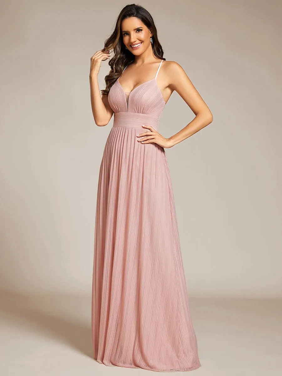 Sparkle Sleeveless Backless Formal Evening Dress with V-Neck