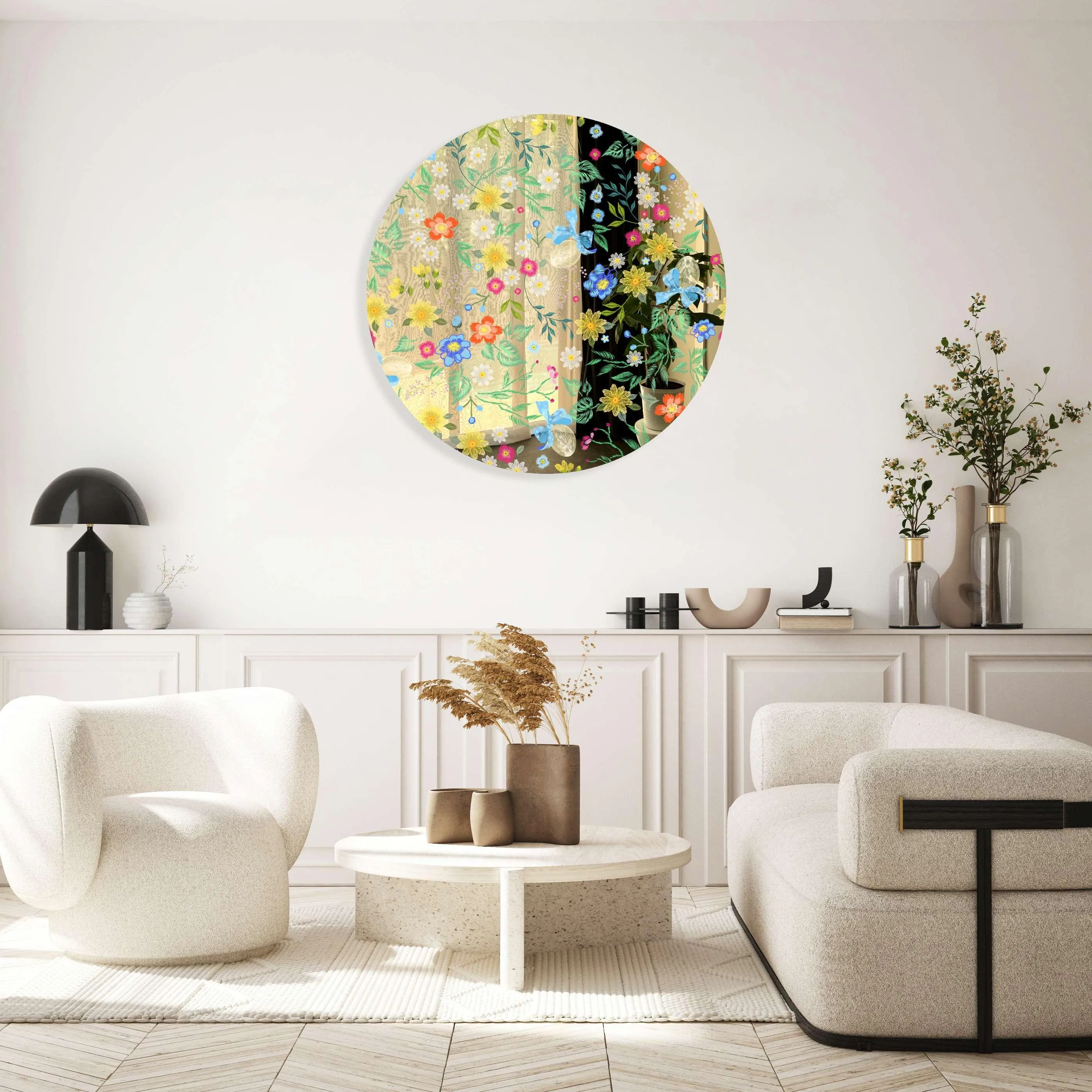 Summer Flowers Printed Mirror Acrylic Circles