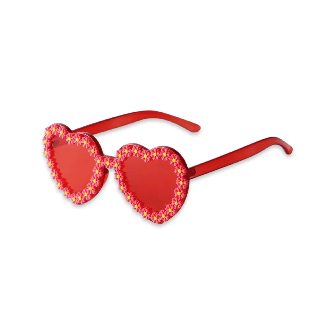 Sunglasses - Heart shaped daisy colour therapy glasses, Red