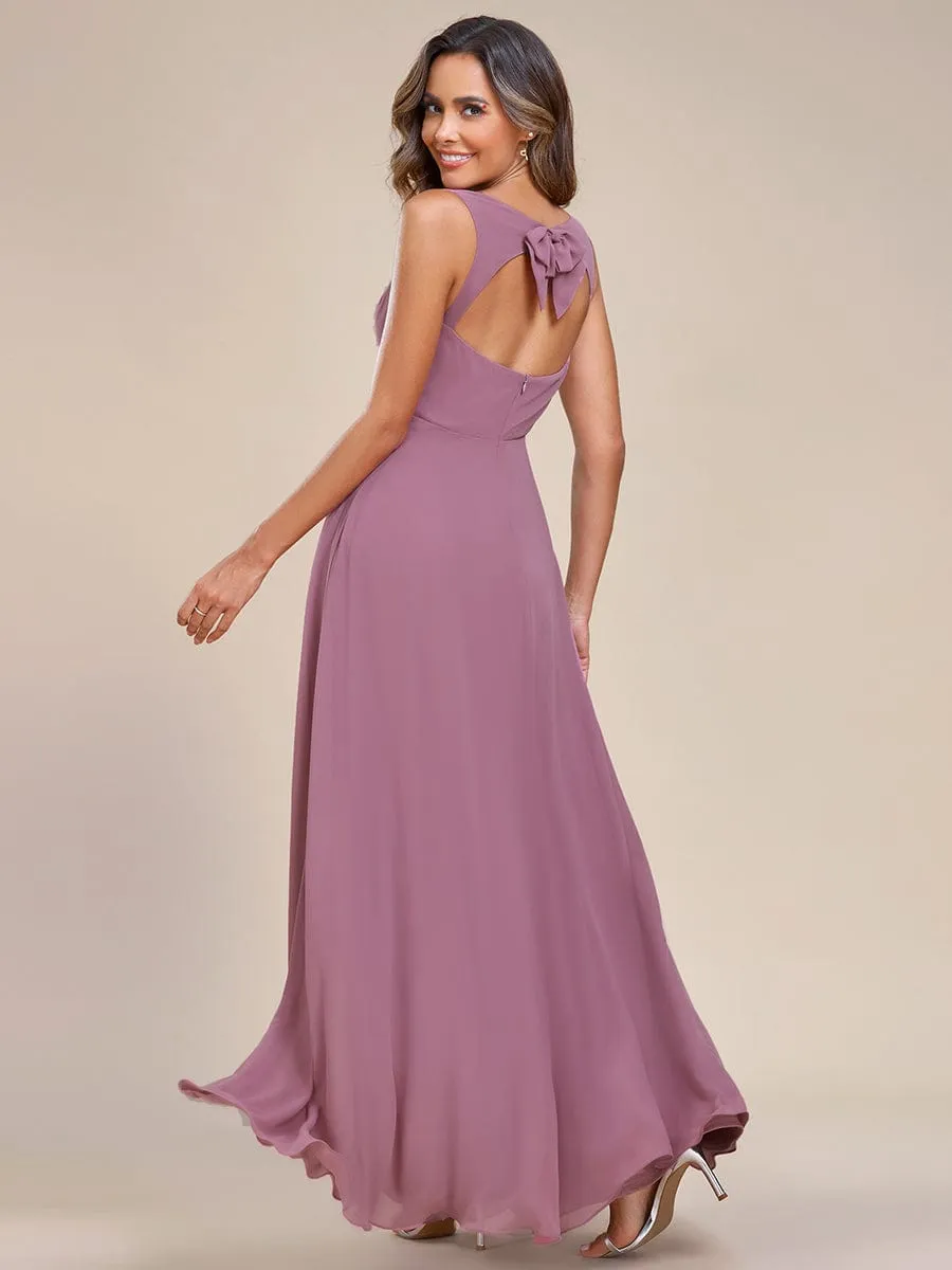 Sweetheart Chiffon Sleeveless Bridesmaid Dress with Back Hollow Out