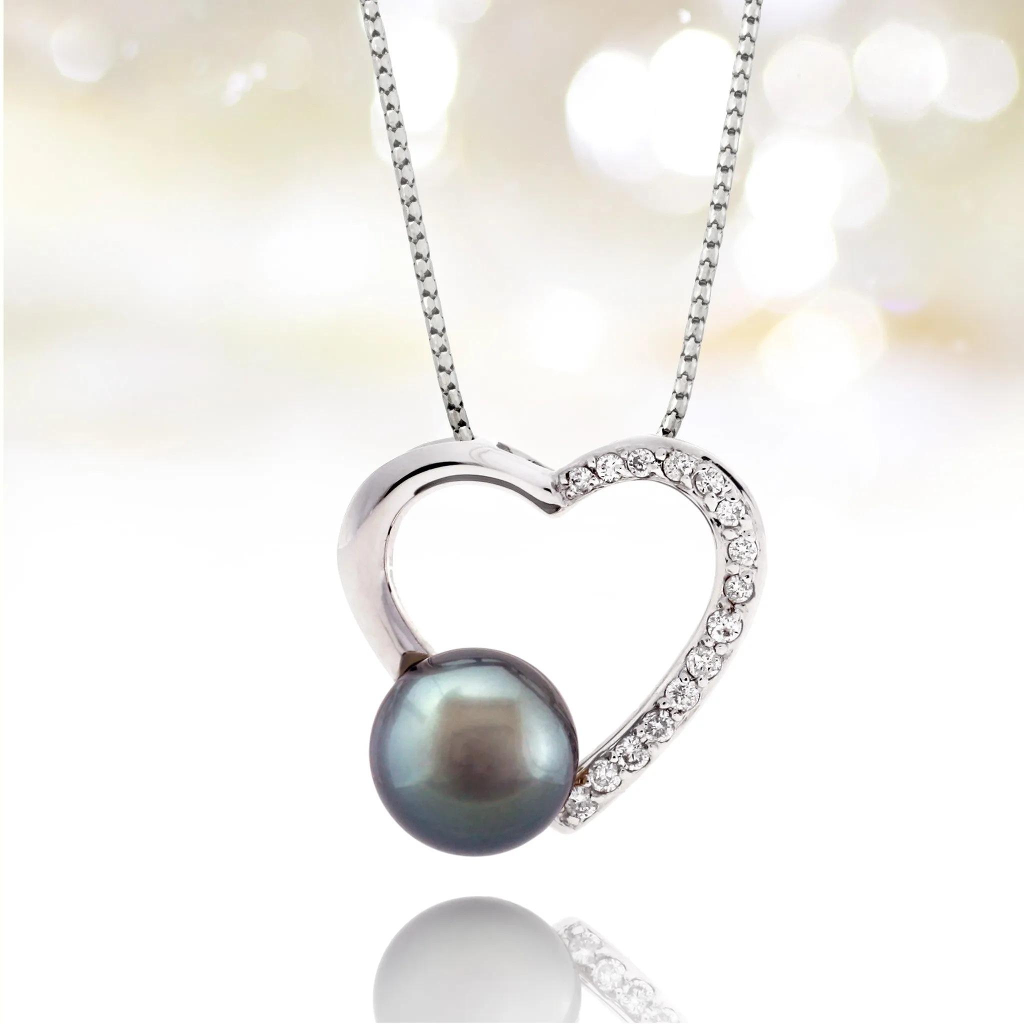 Tahitian pearl pendant 18k white gold with diamonds - Forever