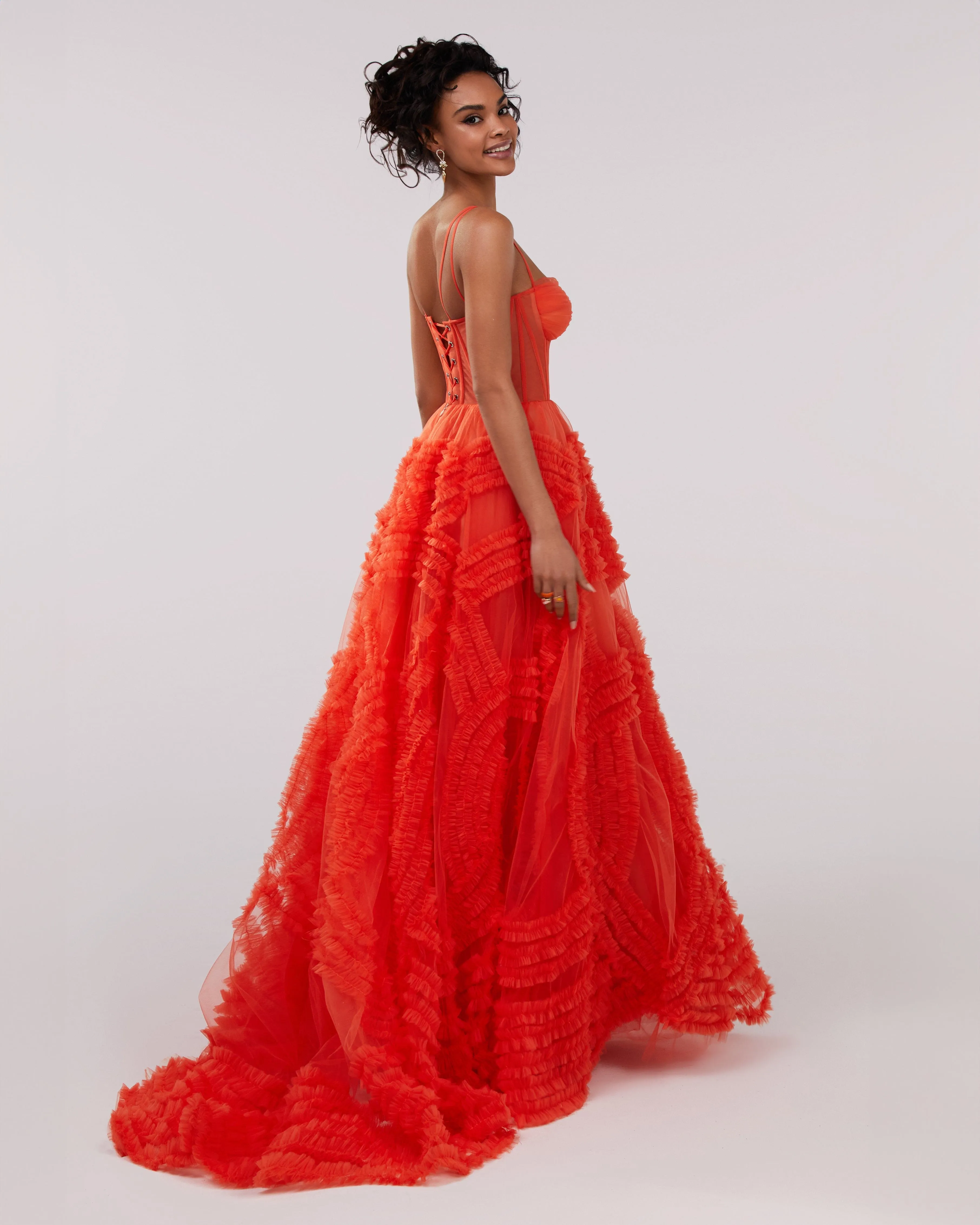 Tangerine Tulle Ornament Maxi Dress