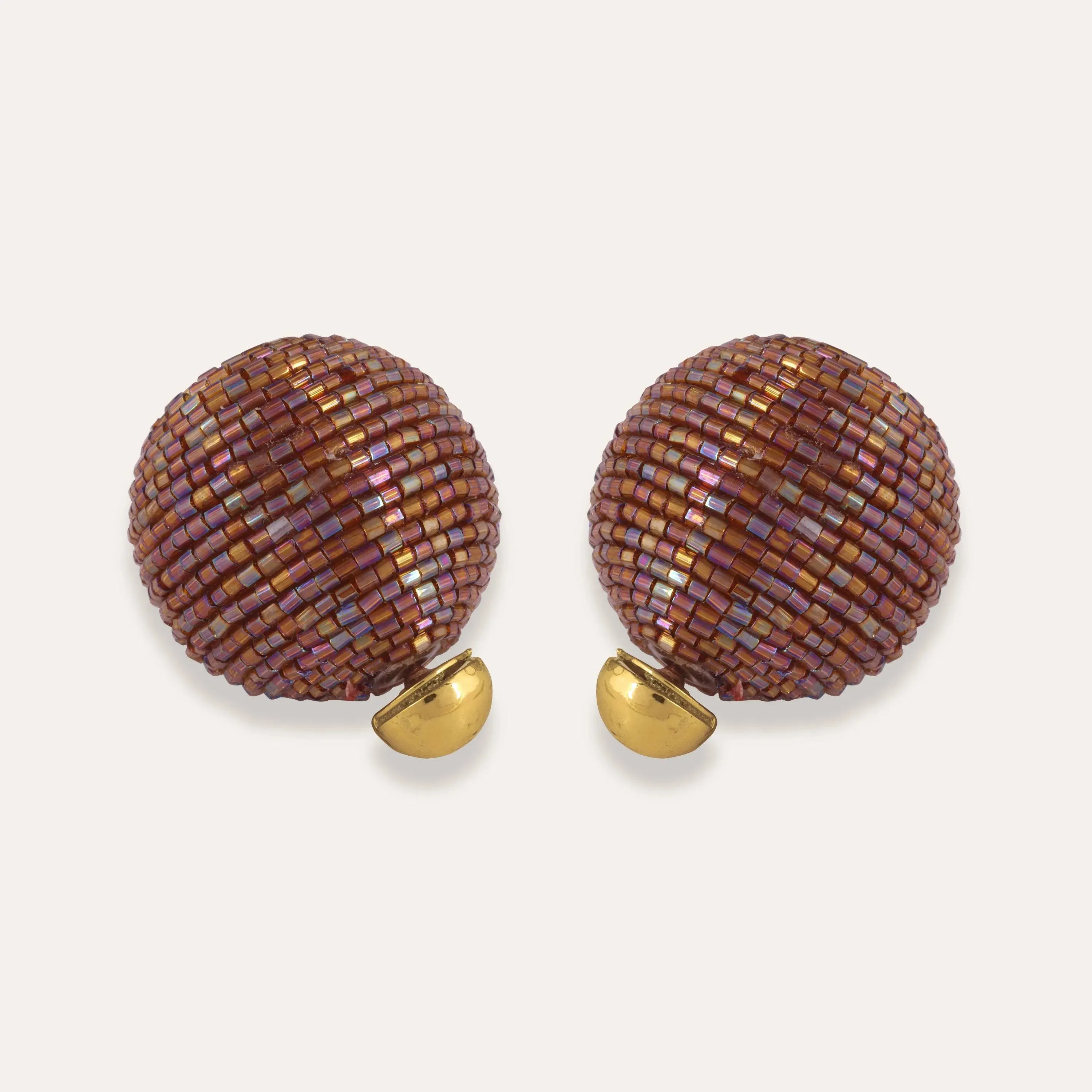 TFC Brown and Gold Cutdana 2 Way Festive Stud Earrings