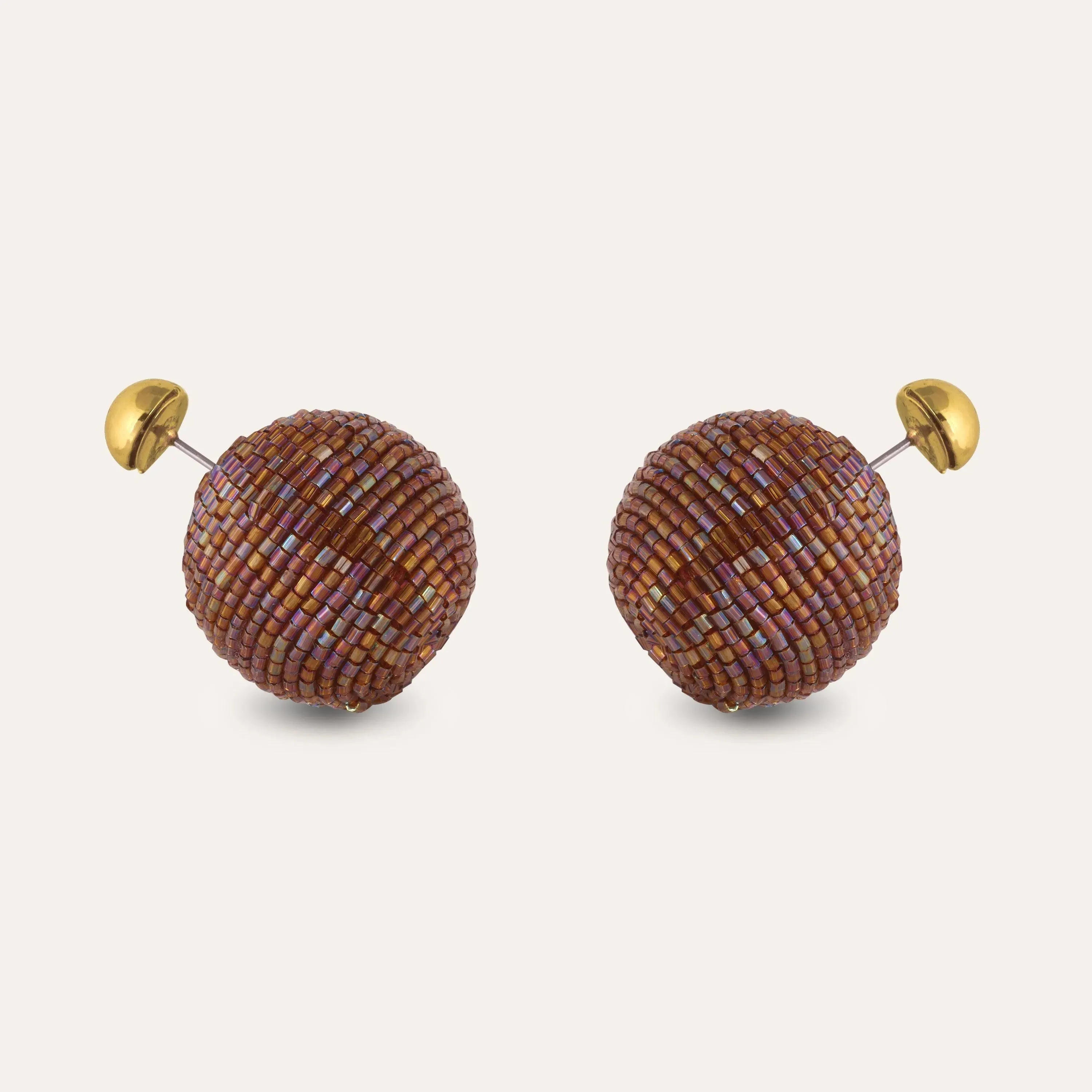 TFC Brown and Gold Cutdana 2 Way Festive Stud Earrings