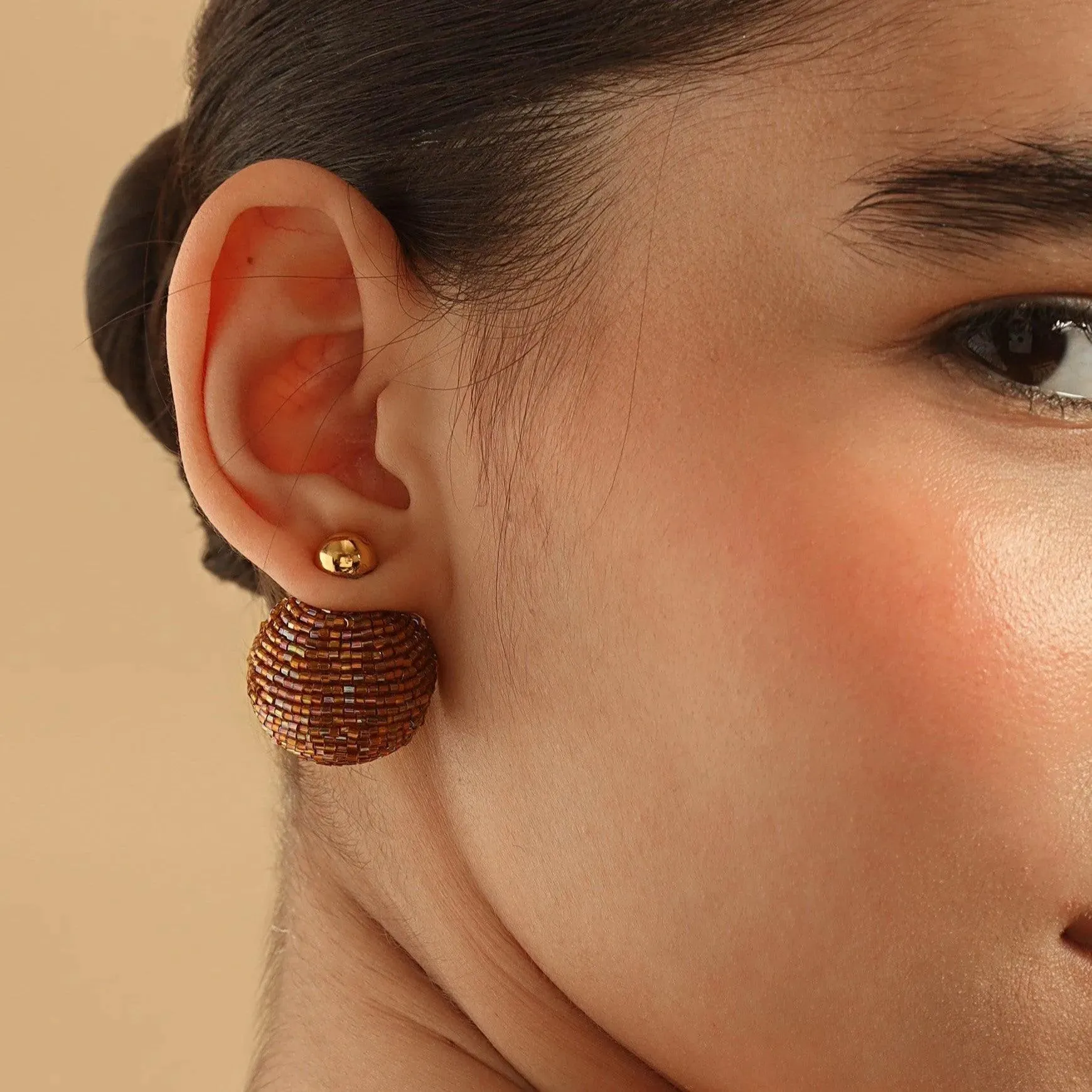 TFC Brown and Gold Cutdana 2 Way Festive Stud Earrings