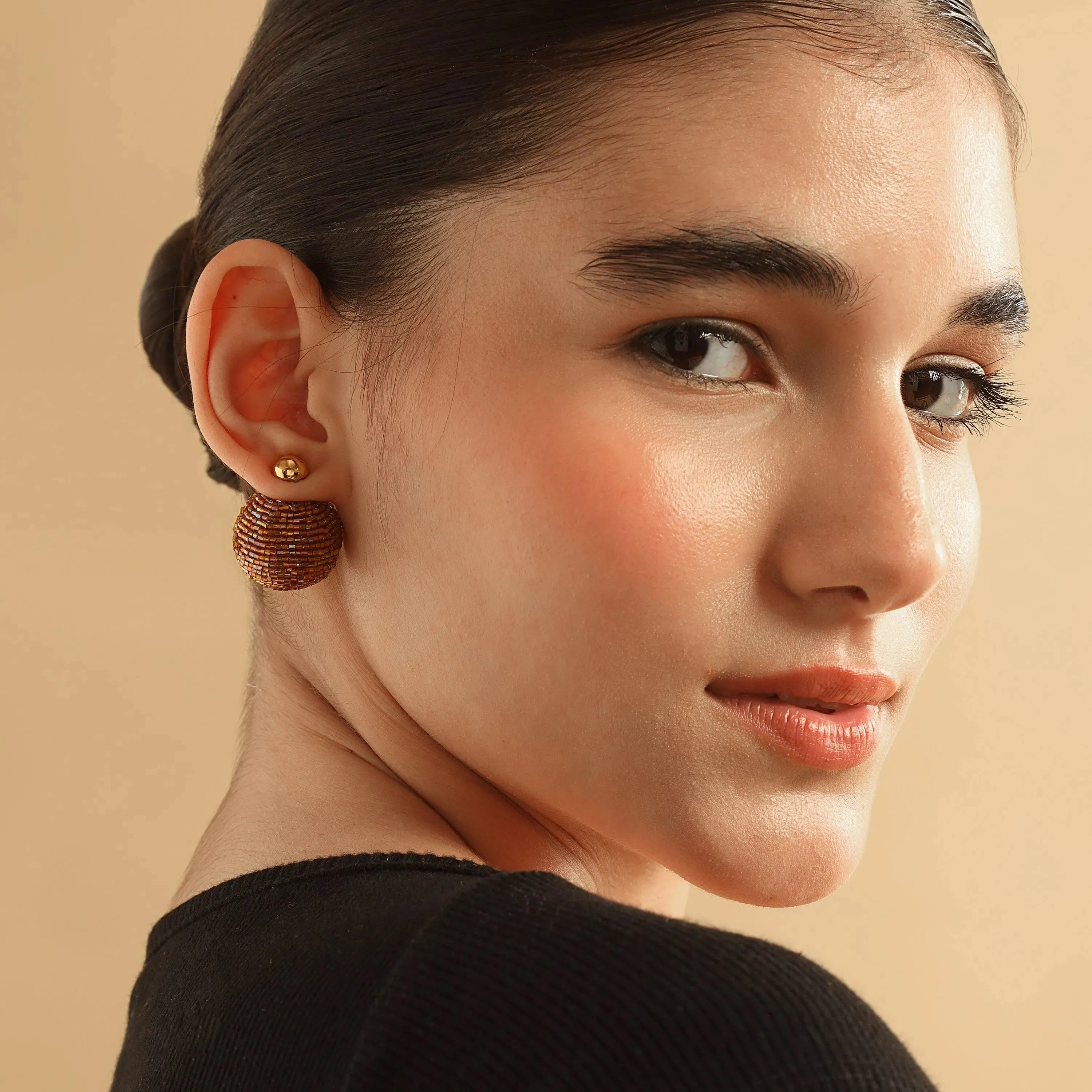 TFC Brown and Gold Cutdana 2 Way Festive Stud Earrings