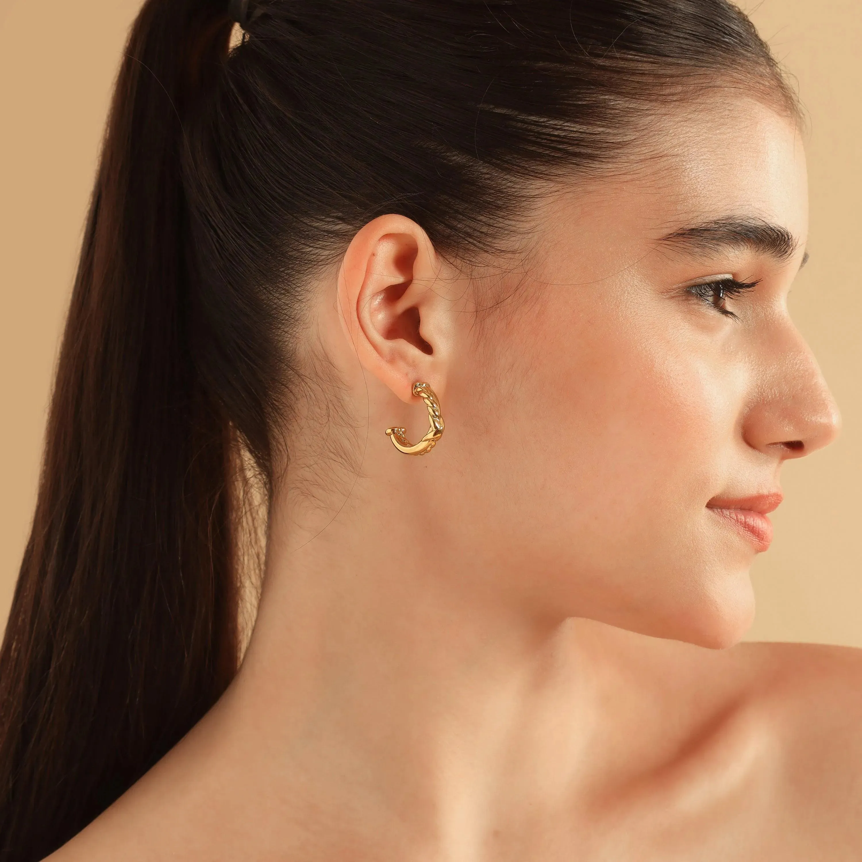 TFC Half n Half Curly Gold Plated Hoop Earrings