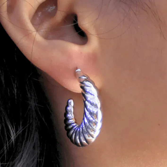 TFC Spiral Panini Silver Plated Hoop Earrings