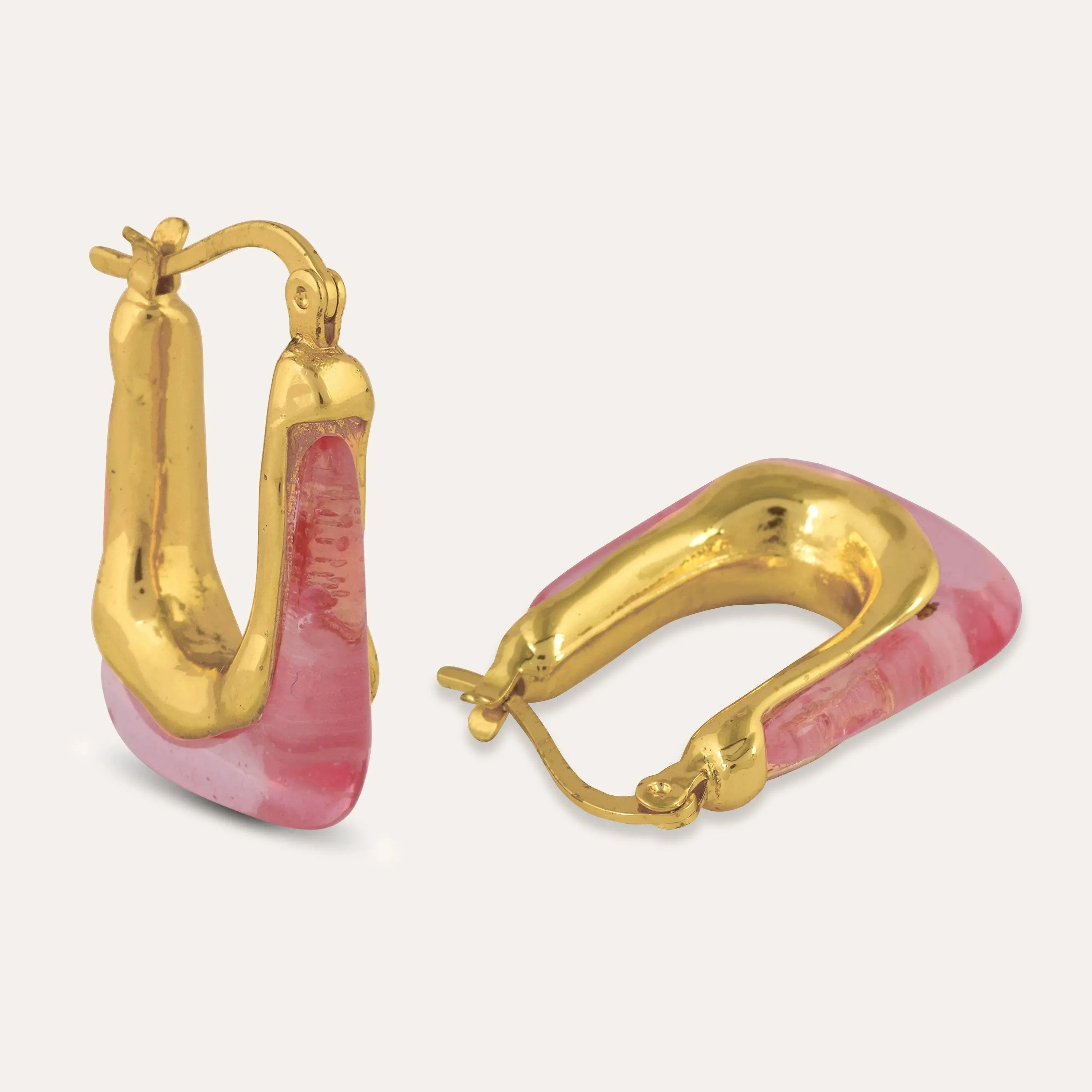 TFC Square Pink Resin Gold Plated Hoop Earrings