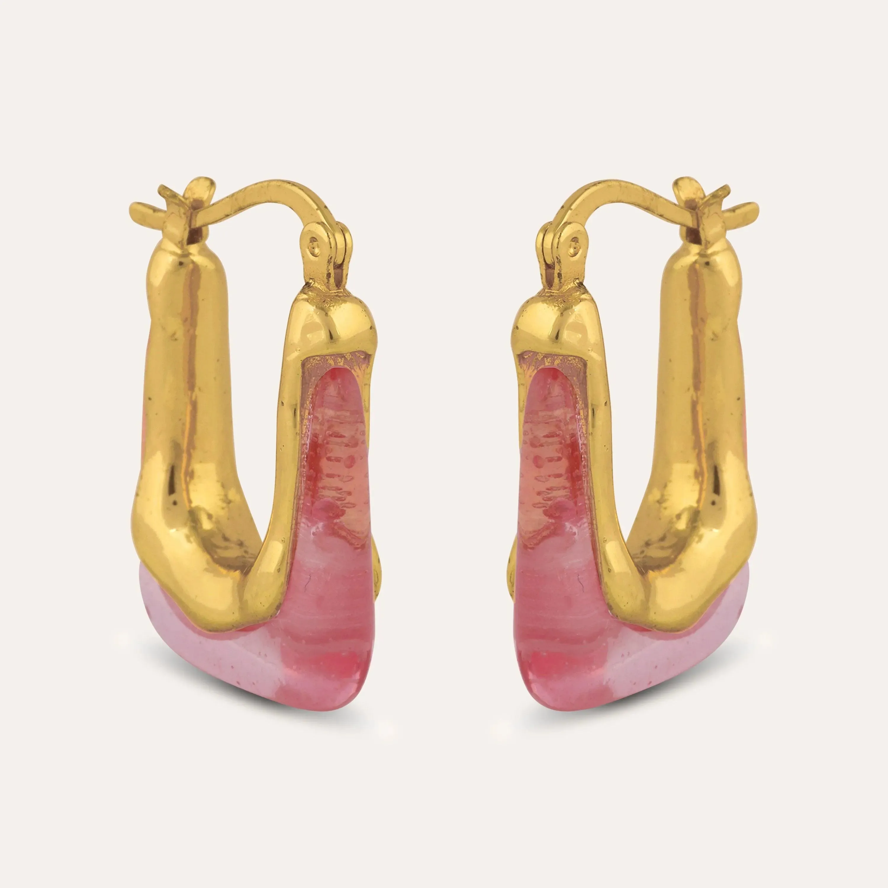 TFC Square Pink Resin Gold Plated Hoop Earrings