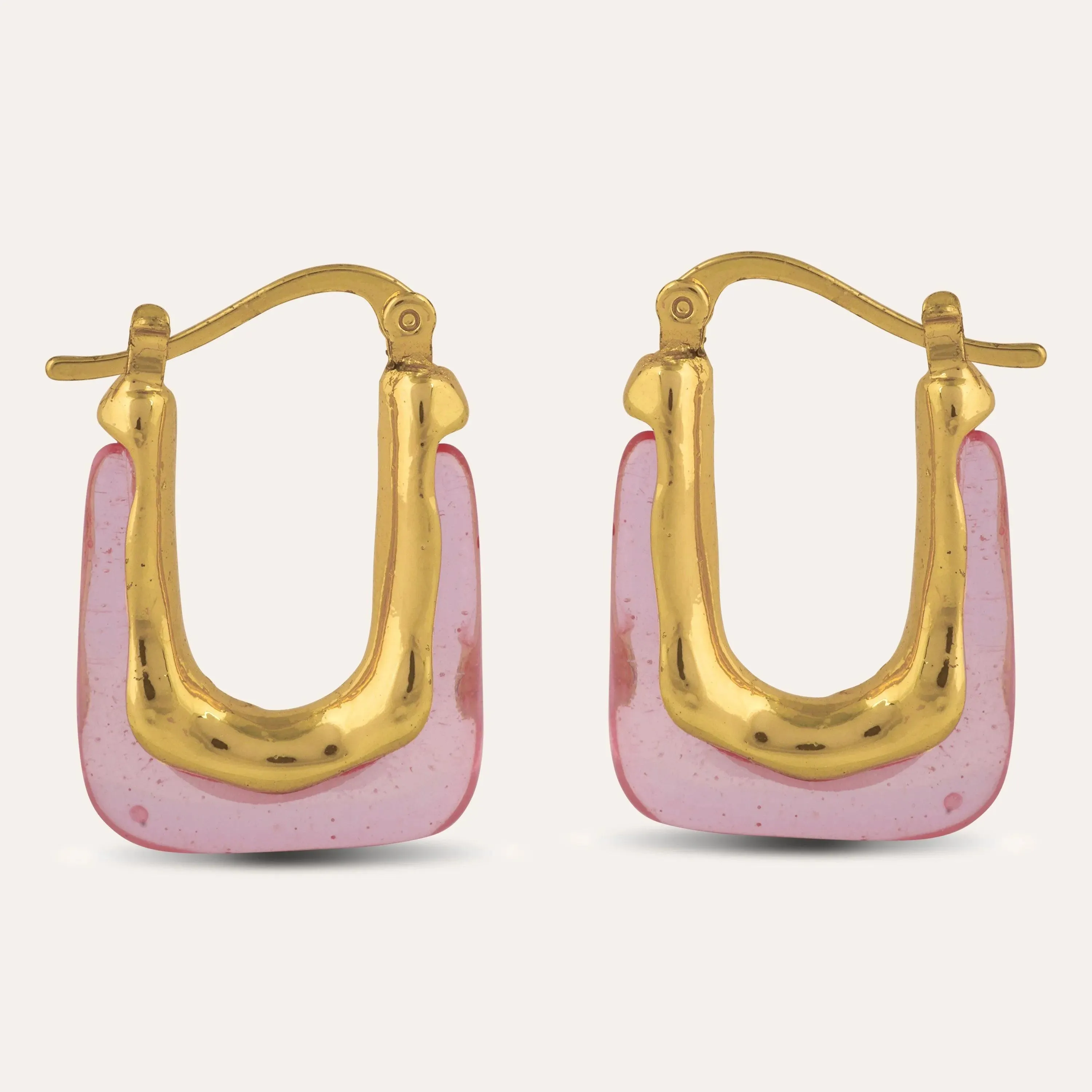 TFC Square Pink Resin Gold Plated Hoop Earrings