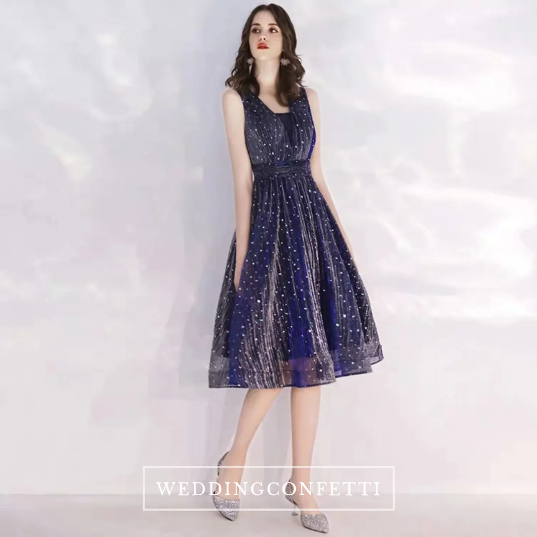 The Aubrey Blue Sequined Sleeveless Dress