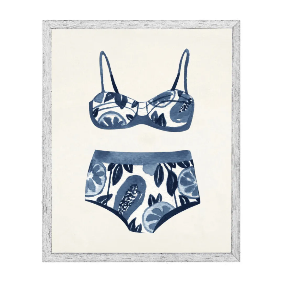 Watercolor Navy and White Bikini