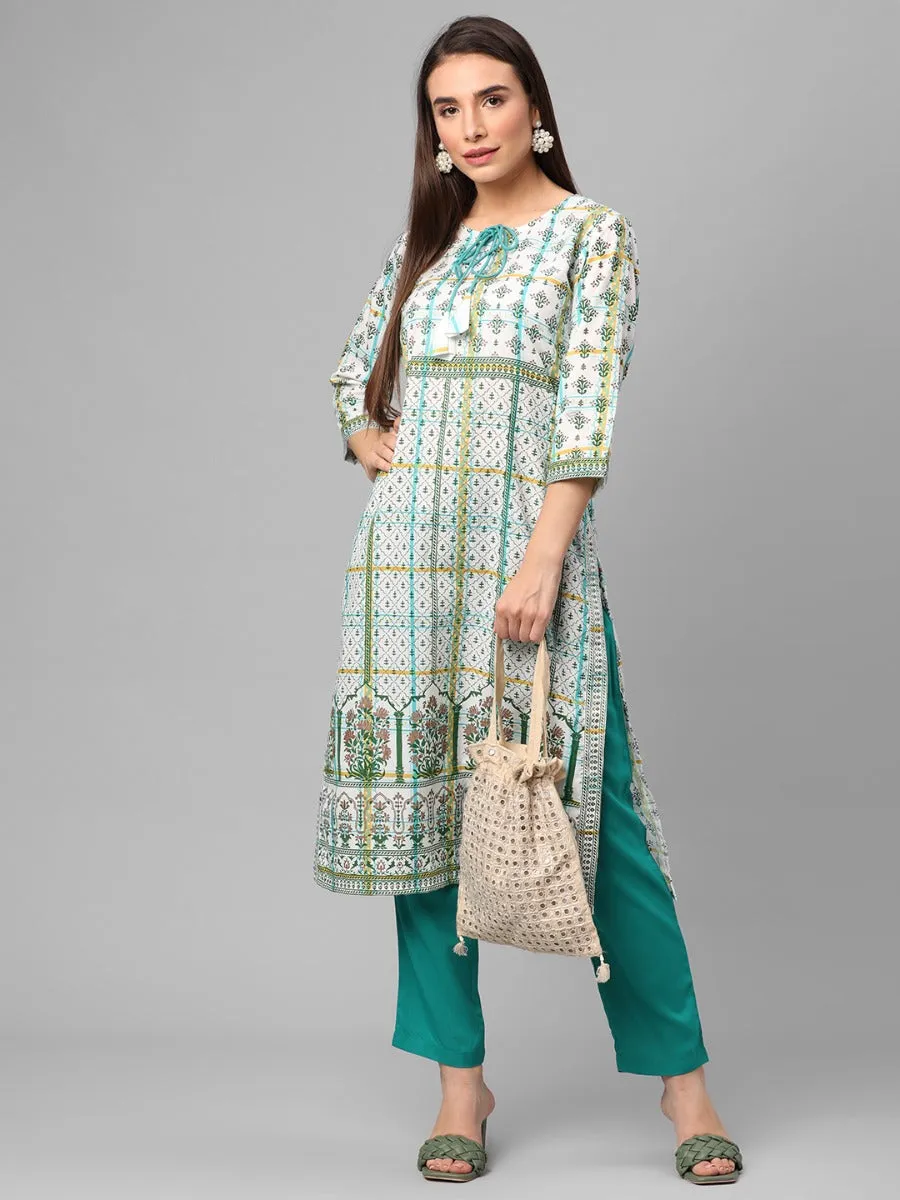 White Geometric Printed Kurta