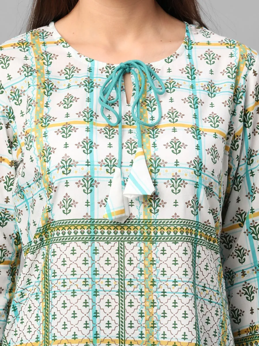 White Geometric Printed Kurta