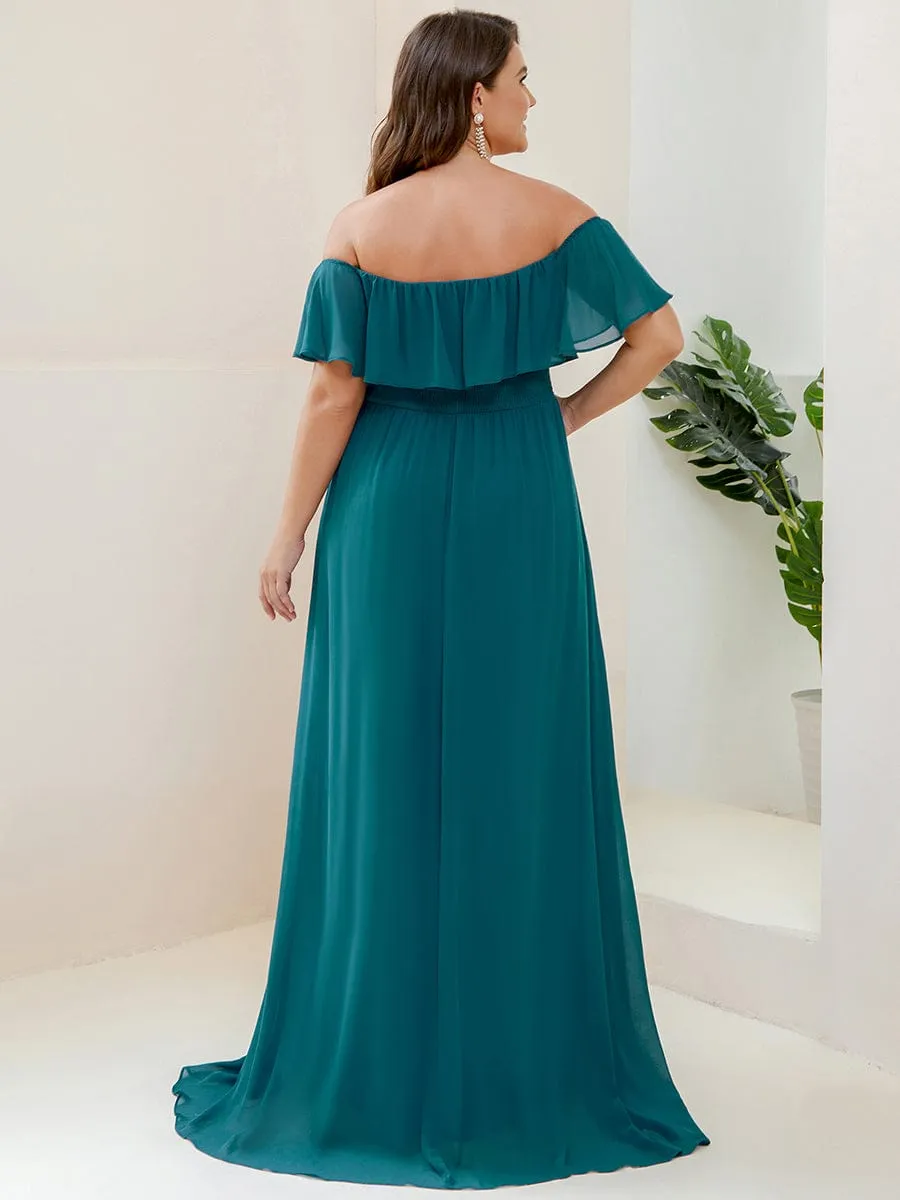 Women's Off Shoulder Ruffle Thigh Slit Bridesmaid Dresses