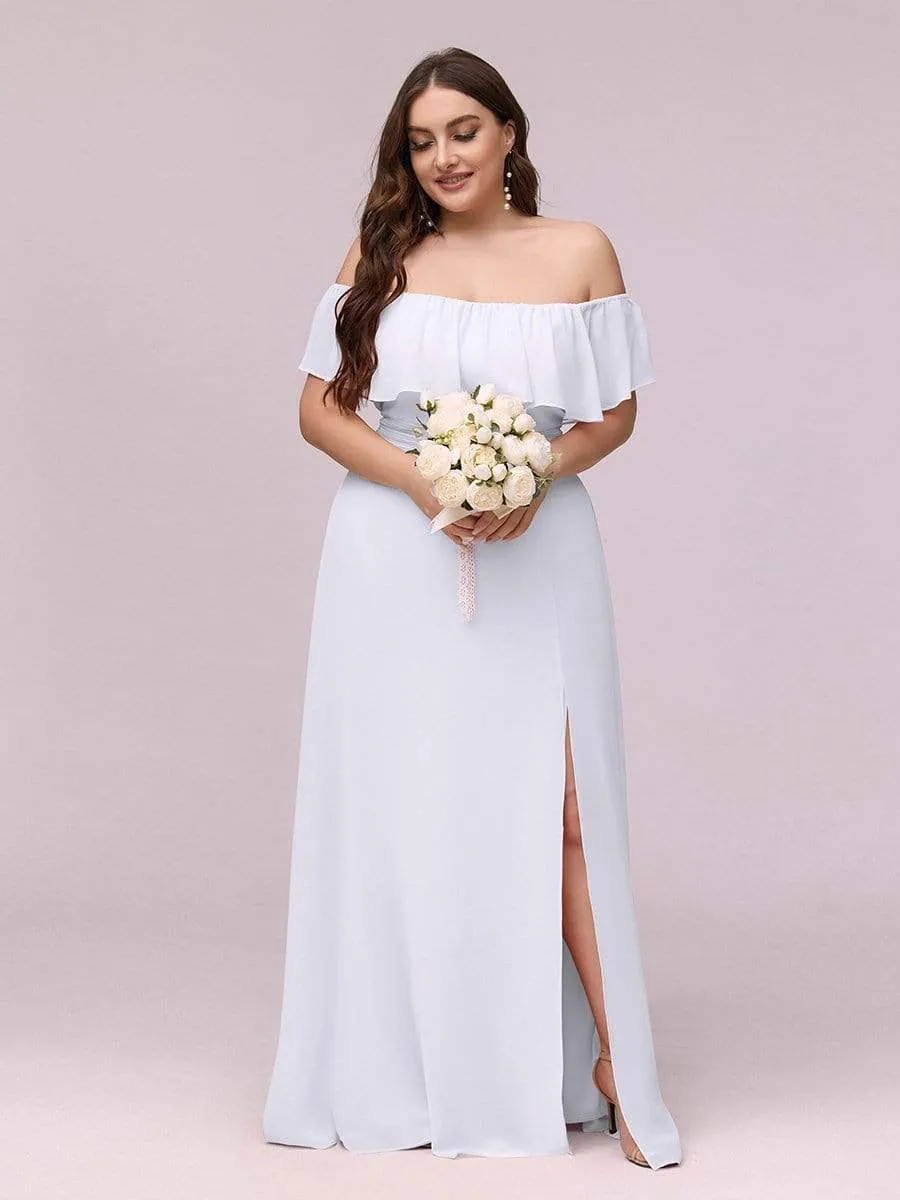 Women's Off Shoulder Ruffle Thigh Slit Bridesmaid Dresses