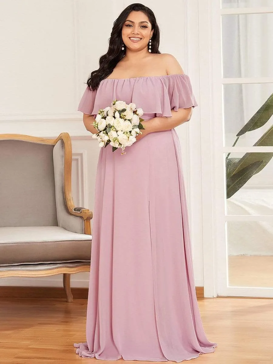 Women's Off Shoulder Ruffle Thigh Slit Bridesmaid Dresses