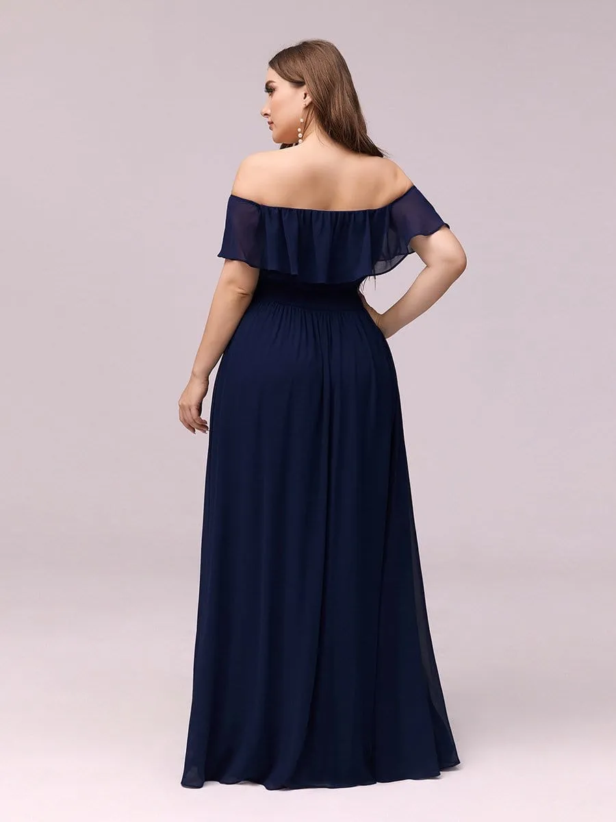 Women's Off Shoulder Ruffle Thigh Slit Bridesmaid Dresses