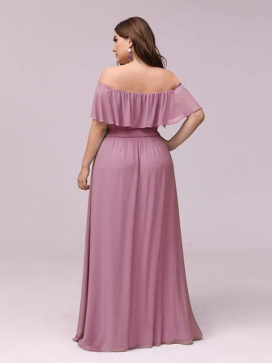 Women's Off Shoulder Ruffle Thigh Slit Bridesmaid Dresses